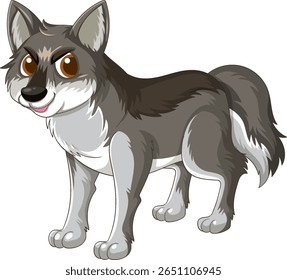 Ilustração vetorial de um lobo de desenho animado com uma expressão lúdica, apresentando contornos ousados e tons de terra. Ideal para a mídia infantil