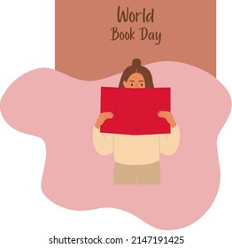 vector illustration of cartoon woman reading a book, text. top view, perfect for study, background, social media and commemorating world book day