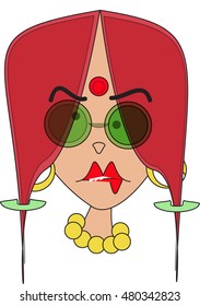Vector illustration of a cartoon woman wearing green glasses isolated on white background