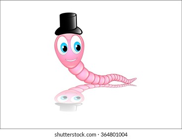The vector illustration of the cartoon worm on the gloss surface