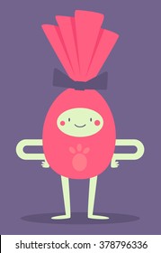 Vector illustration of a cartoon wrapped easter egg with hands on its hips, standing and smiling at the camera.