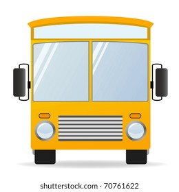 Vector illustration. Cartoon yellow bus in front view