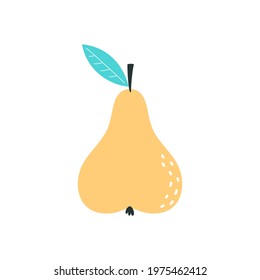 vector illustration of cartoon yellow pear isolated on white background, simple flat design, sweet fruit