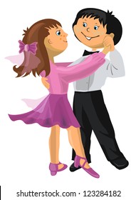Vector illustration - cartoon young boy and girl dancing