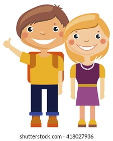 Vector illustration - cartoon young boy and girl