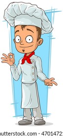 A vector illustration of cartoon young chef in white uniform