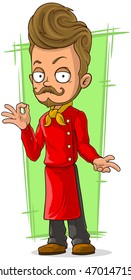 A vector illustration of cartoon young cook in red apron