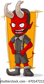 A vector illustration of cartoon young devil in grey shorts