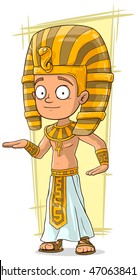 A vector illustration of cartoon young Egyptian Pharaon in golden clothes