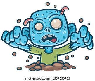 Vector illustration of Cartoon Zombie crawls out of the ground