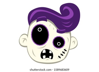 Vector illustration of cartoon zombie face. Isolated on white background.