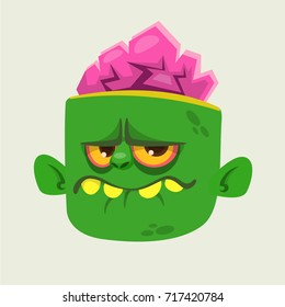 Vector illustration of Cartoon Zombie face. Design for logo, emblem, decoration party, invitation, children party, sticker, print t-shirt