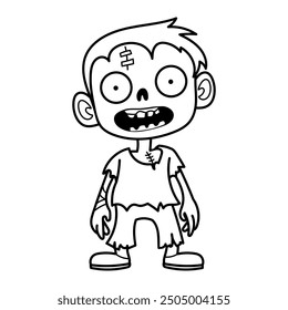 Ilustración vectorial de un zombie de dibujos animados, ideal para proyectos de Halloween, libros para colorear para niños o diseños espeluznantes