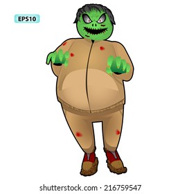 vector illustration of cartoon zombie on white background