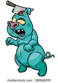 Vector illustration of cartoon Zombie pig