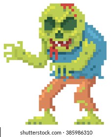 Vector illustration of Cartoon zombie pixel design
