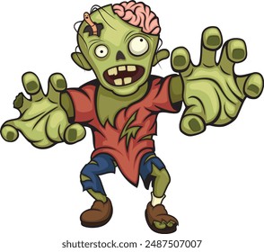 Vector illustration of a cartoon zombie, reaching out toward the viewer.