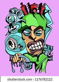 Vector illustration of Cartoon zombie Skull