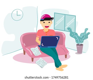  Vector Illustration ,cartoon,business And Work, Work At Home,work Form Home.