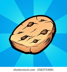Vector illustration in cartoon-comic style with halftone shading of chocolate chip cookies
