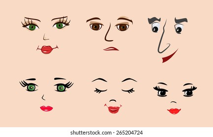 Vector illustration. Cartooning faces