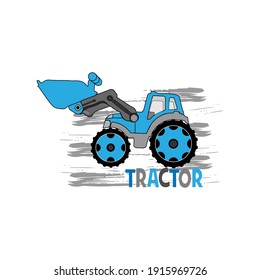 Vector illustration with cartoons blue tractor.