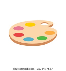 Vector illustration of a cartoon-style artist palette with six colorful paint spots. Ideal for art, creativity, and school design projects. Isolated on a white background. Flat Illustration.