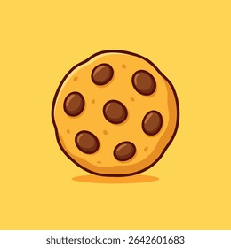 Vector illustration of a cartoon-style chocolate chip cookie. Perfect for bakery designs, snacks, and kids' food content.