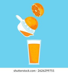 Vector illustration of a cartoon-style drink. Freshly squeezed orange juice in a tall glass. Modern style, bright and fun. Use for designing drink menus, advertisements, food, and health websites.
