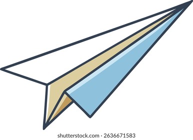 Vector illustration of a cartoon-style paper airplane with clean lines and pastel colors. Ideal for education, messaging, creativity, or travel concepts. Minimalist, flat graphic design.