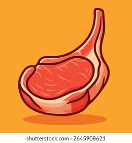 Ilustração vetorial de uma carne crua estilo cartoon com osso. Perfeito para gráficos de açougue, embalagem de alimentos e visuais de receita.

