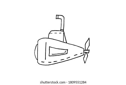 Vector illustration. A cartoon-style submarine. Linear graphics.