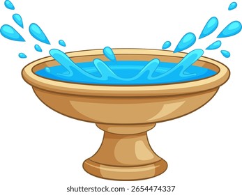 Vector illustration of a cartoon-style water fountain with dynamic splashing water in vibrant blue tones