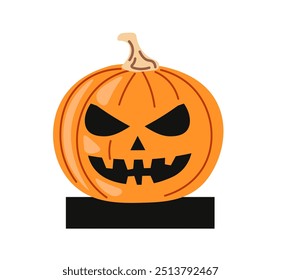 Vector illustration of a carved pumpkin with a scary face. Flat style vector illustration isolated on a white background.