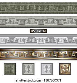 Vector illustration of carved stone bas-relief of marble, gray stone and green moss metal bas-relief of gold and silver chasing pattern isolated on white background