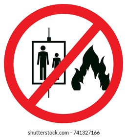 Vector Illustration In Case Of Fire Do Not Use Elevator Sign, Symbol Icon Isolated On White Background