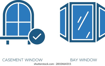 Vector illustration of casement window and bay window with checkmark icon