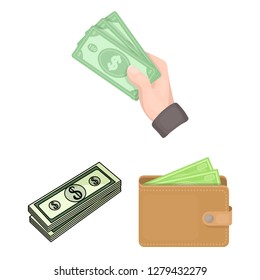 Vector illustration of cash and currency sign. Set of cash and stack vector icon for stock.
