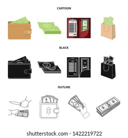 Vector illustration of cash and currency symbol. Set of cash and stack vector icon for stock.