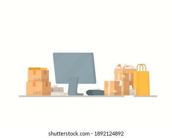 Vector illustration of a cash register counter.