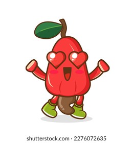 vector illustration of cashew apple mascot or character with love eye