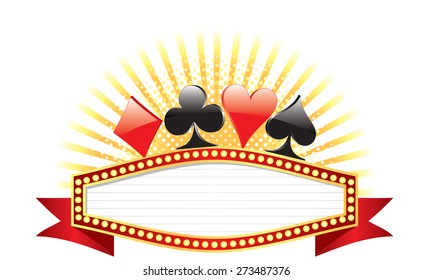 Vector illustration of casino banner with poker signs on the top.