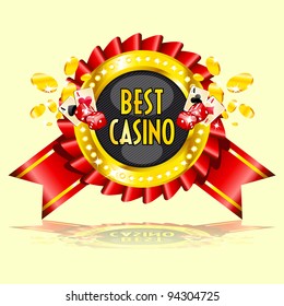 Vector illustration of casino cards, dice and gold coins.