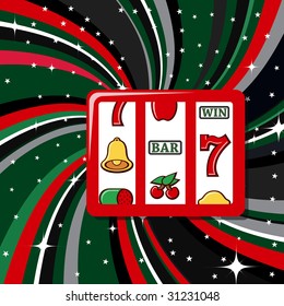 Vector illustration of casino items icon set on the beautiful background decorated with stars and waves.