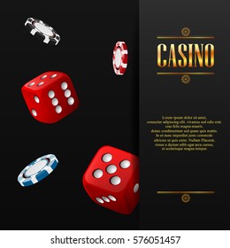 Vector illustration of Casino poster with chip and dice