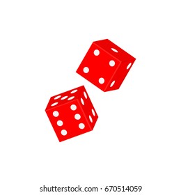 Vector illustration casino red dices icon isolated on white background. 