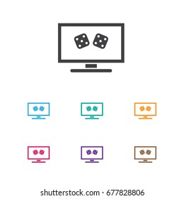 Vector Illustration Of Casino Symbol On Dice On Screen Icon. Premium Quality Isolated Backgammon Element In Trendy Flat Style.