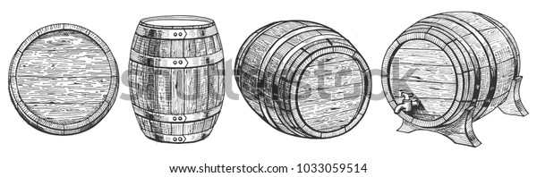 Vector Illustration Cask Barrel Different Angle Stock Vector (Royalty