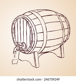 Vector illustration of cask of wine hand drawn