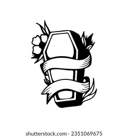vector illustration of a casket with flowers